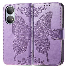 Coque Portefeuille Papillon Livre Cuir Etui Clapet pour Huawei Honor X7 Violet Clair