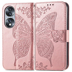 Coque Portefeuille Papillon Livre Cuir Etui Clapet pour Huawei Honor X7b Or Rose