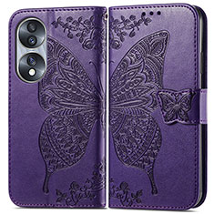 Coque Portefeuille Papillon Livre Cuir Etui Clapet pour Huawei Honor X7b Violet