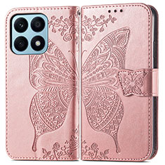 Coque Portefeuille Papillon Livre Cuir Etui Clapet pour Huawei Honor X8a 4G Or Rose