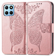 Coque Portefeuille Papillon Livre Cuir Etui Clapet pour Huawei Honor X8a 5G Or Rose