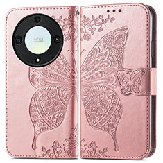 Coque Portefeuille Papillon Livre Cuir Etui Clapet pour Huawei Honor X9a 5G Or Rose