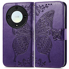 Coque Portefeuille Papillon Livre Cuir Etui Clapet pour Huawei Honor X9a 5G Violet