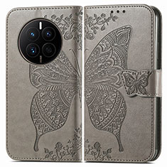 Coque Portefeuille Papillon Livre Cuir Etui Clapet pour Huawei Mate 50 Gris