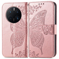 Coque Portefeuille Papillon Livre Cuir Etui Clapet pour Huawei Mate 50 Pro Or Rose