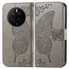 Coque Portefeuille Papillon Livre Cuir Etui Clapet pour Huawei Mate 50E Gris