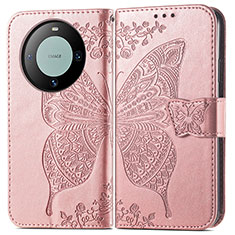 Coque Portefeuille Papillon Livre Cuir Etui Clapet pour Huawei Mate 60 Or Rose