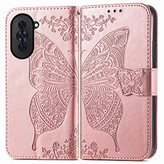 Coque Portefeuille Papillon Livre Cuir Etui Clapet pour Huawei Nova 10 Or Rose