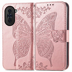 Coque Portefeuille Papillon Livre Cuir Etui Clapet pour Huawei Nova 10 Pro Or Rose