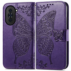 Coque Portefeuille Papillon Livre Cuir Etui Clapet pour Huawei Nova 10 Violet