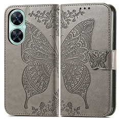 Coque Portefeuille Papillon Livre Cuir Etui Clapet pour Huawei Nova 11i Gris