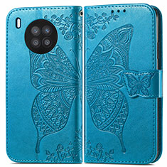 Coque Portefeuille Papillon Livre Cuir Etui Clapet pour Huawei Nova 8i Bleu