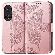 Coque Portefeuille Papillon Livre Cuir Etui Clapet pour Huawei Nova 9 Pro Or Rose