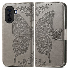 Coque Portefeuille Papillon Livre Cuir Etui Clapet pour Huawei Nova Y70 Plus Gris