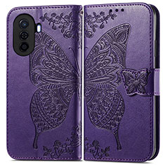 Coque Portefeuille Papillon Livre Cuir Etui Clapet pour Huawei Nova Y70 Plus Violet