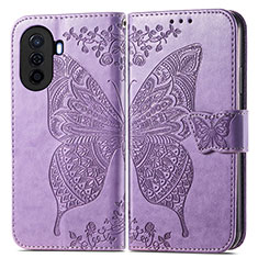 Coque Portefeuille Papillon Livre Cuir Etui Clapet pour Huawei Nova Y70 Plus Violet Clair