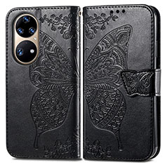 Coque Portefeuille Papillon Livre Cuir Etui Clapet pour Huawei P50 Pro Noir