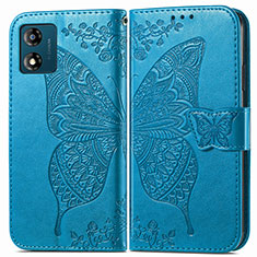 Coque Portefeuille Papillon Livre Cuir Etui Clapet pour Motorola Moto E13 Bleu