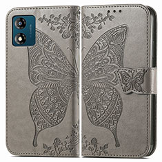 Coque Portefeuille Papillon Livre Cuir Etui Clapet pour Motorola Moto E13 Gris