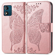 Coque Portefeuille Papillon Livre Cuir Etui Clapet pour Motorola Moto E13 Or Rose