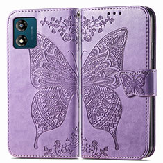 Coque Portefeuille Papillon Livre Cuir Etui Clapet pour Motorola Moto E13 Violet Clair