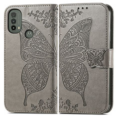 Coque Portefeuille Papillon Livre Cuir Etui Clapet pour Motorola Moto E20 Gris