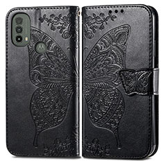 Coque Portefeuille Papillon Livre Cuir Etui Clapet pour Motorola Moto E30 Noir