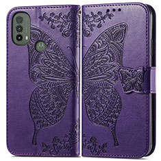 Coque Portefeuille Papillon Livre Cuir Etui Clapet pour Motorola Moto E30 Violet