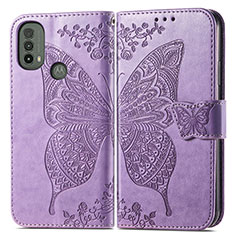Coque Portefeuille Papillon Livre Cuir Etui Clapet pour Motorola Moto E30 Violet Clair