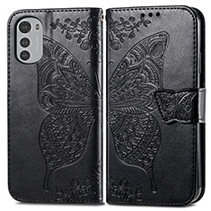 Coque Portefeuille Papillon Livre Cuir Etui Clapet pour Motorola Moto E32 Noir