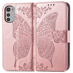 Coque Portefeuille Papillon Livre Cuir Etui Clapet pour Motorola Moto E32s Rose