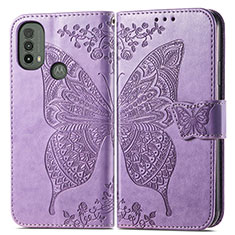 Coque Portefeuille Papillon Livre Cuir Etui Clapet pour Motorola Moto E40 Violet Clair