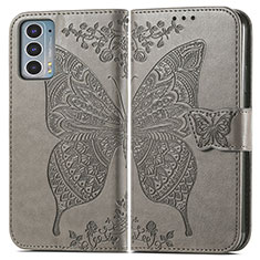 Coque Portefeuille Papillon Livre Cuir Etui Clapet pour Motorola Moto Edge 20 5G Gris