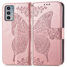 Coque Portefeuille Papillon Livre Cuir Etui Clapet pour Motorola Moto Edge 20 5G Rose