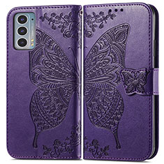 Coque Portefeuille Papillon Livre Cuir Etui Clapet pour Motorola Moto Edge 20 5G Violet