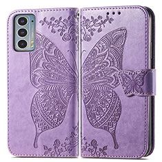 Coque Portefeuille Papillon Livre Cuir Etui Clapet pour Motorola Moto Edge 20 5G Violet Clair