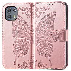 Coque Portefeuille Papillon Livre Cuir Etui Clapet pour Motorola Moto Edge 20 Lite 5G Rose