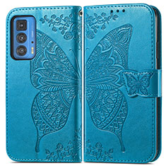 Coque Portefeuille Papillon Livre Cuir Etui Clapet pour Motorola Moto Edge 20 Pro 5G Bleu