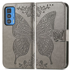 Coque Portefeuille Papillon Livre Cuir Etui Clapet pour Motorola Moto Edge 20 Pro 5G Gris