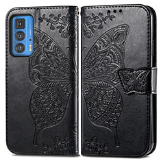 Coque Portefeuille Papillon Livre Cuir Etui Clapet pour Motorola Moto Edge 20 Pro 5G Noir