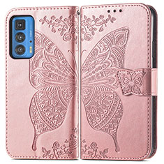 Coque Portefeuille Papillon Livre Cuir Etui Clapet pour Motorola Moto Edge 20 Pro 5G Rose