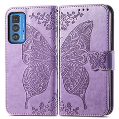 Coque Portefeuille Papillon Livre Cuir Etui Clapet pour Motorola Moto Edge 20 Pro 5G Violet Clair