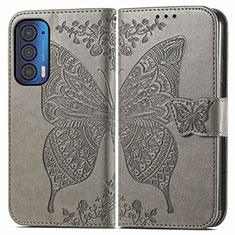 Coque Portefeuille Papillon Livre Cuir Etui Clapet pour Motorola Moto Edge (2021) 5G Gris