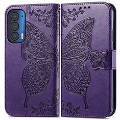 Coque Portefeuille Papillon Livre Cuir Etui Clapet pour Motorola Moto Edge (2021) 5G Violet