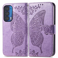 Coque Portefeuille Papillon Livre Cuir Etui Clapet pour Motorola Moto Edge (2021) 5G Violet Clair