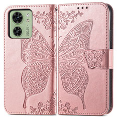 Coque Portefeuille Papillon Livre Cuir Etui Clapet pour Motorola Moto Edge (2023) 5G Or Rose