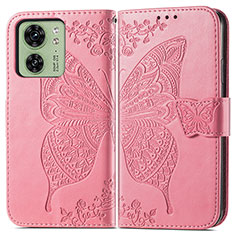 Coque Portefeuille Papillon Livre Cuir Etui Clapet pour Motorola Moto Edge (2023) 5G Rose Rouge