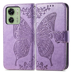 Coque Portefeuille Papillon Livre Cuir Etui Clapet pour Motorola Moto Edge (2023) 5G Violet Clair