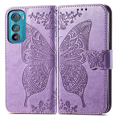 Coque Portefeuille Papillon Livre Cuir Etui Clapet pour Motorola Moto Edge 30 5G Violet Clair