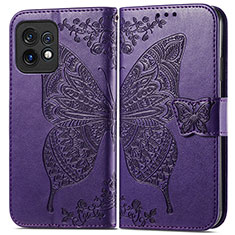 Coque Portefeuille Papillon Livre Cuir Etui Clapet pour Motorola Moto Edge Plus (2023) 5G Violet